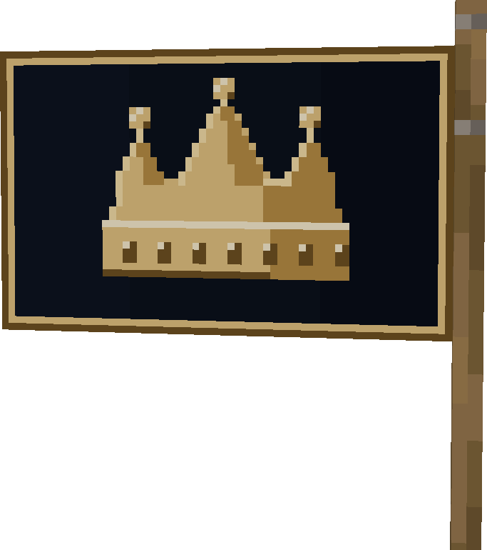A Sovereign MC custom flag: a gold crown on a navy field, carried on a tall pole.